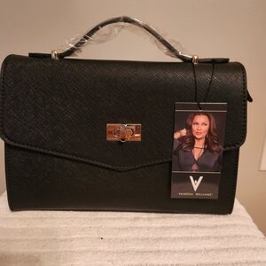 Black Crossbody Bag with Chain Straps and Metal Hardware